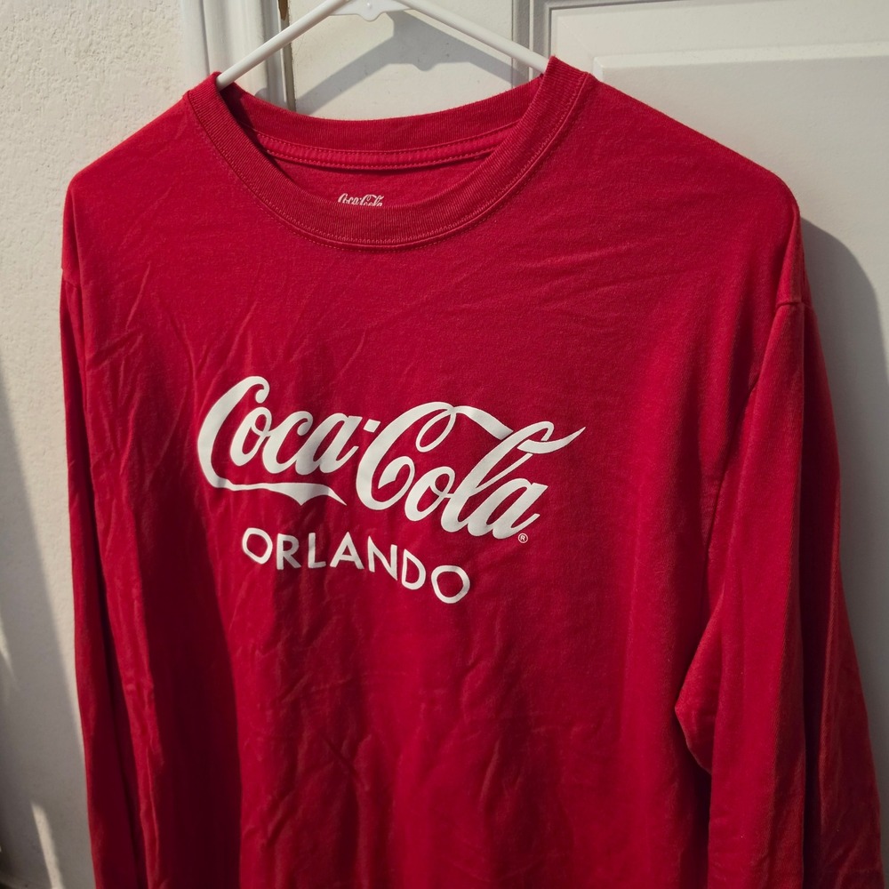 Coca-Cola Orlando Red Long Sleeve Graphic T-Shirt Mens Large Recycled Logo